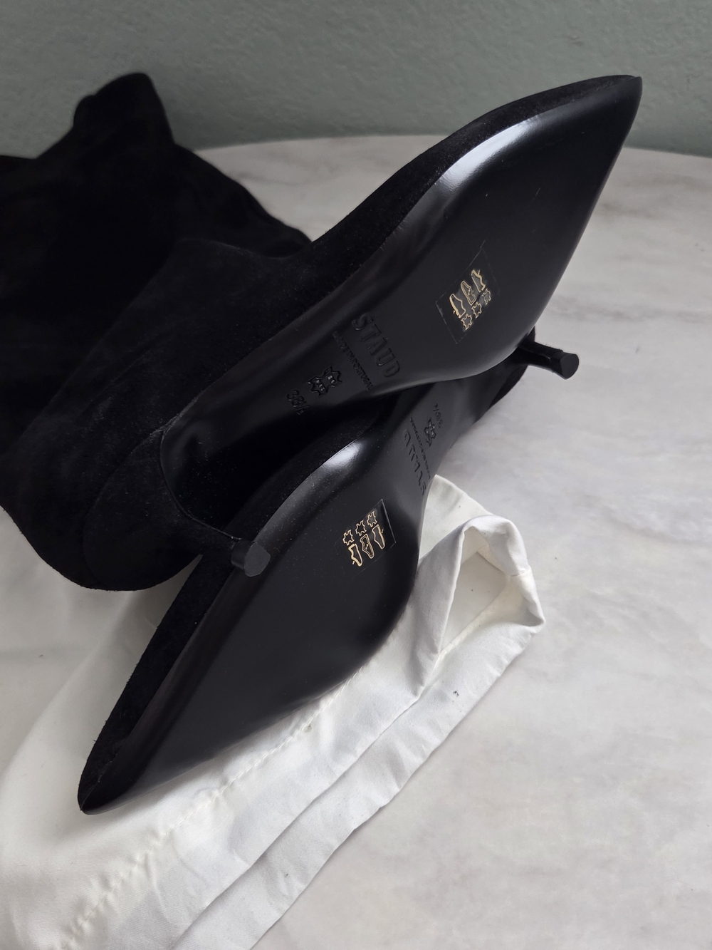 STAUD Black Suede Pointed-Toe Kitten Heel Boots - Picture 6 of 10